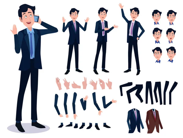 男性ビジネスキャラクターベクトルセット 作成体を設定します スタイリッシュな服のビジネスマン漫画のキャラクター イラスト男子事務所 — ストックベクタ
