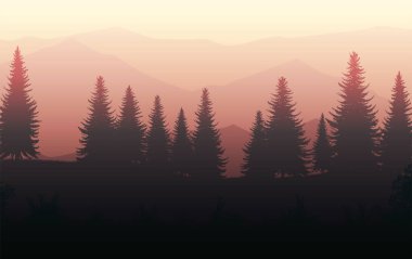  Doğa Ormanı Doğal Çam Ormanı Dağları Manzara Ufku Duvar Kağıdı Gün Doğumu ve Günbatımı Görüntü Vektör Tarzı Renkli Arkaplan