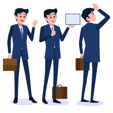 Erkek İş Karakteri Vektör Kümesi. Yaratılış Kümesi gövdesi. İş adamı çizgi film karakteri şık giyinmiş. İllüstrasyon Erkekler Ofisi.