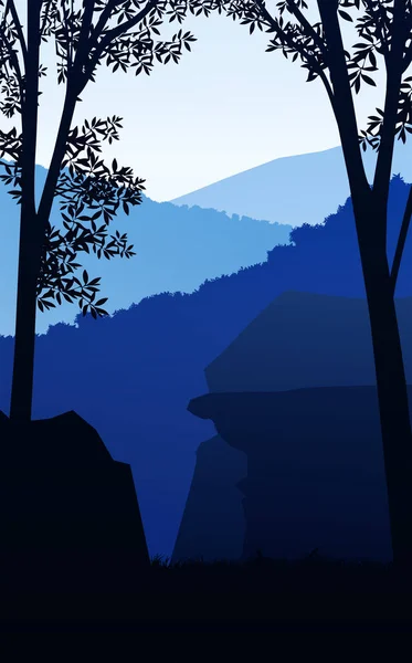 Montanhas Floresta Natural Horizonte Montes Silhuetas Árvores Boa Noite Nascer — Vetor de Stock