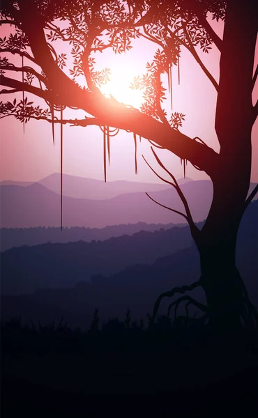 Natürliche Waldberge Horizont Hügel Silhouetten Von Bäumen Abendlicher Sonnenaufgang Und — Stockvektor