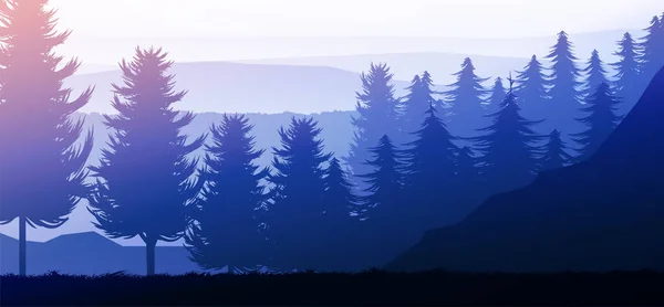 Nature Forest Natural Pine Forest Mountains Horizon Landscape Wallpaper Sunrise — Stock Vector