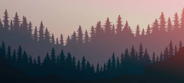 Naturwald Natürlicher Kiefernwald Berge Horizont Landschaft Tapete Sonnenaufgang Und Sonnenuntergang — Stockvektor