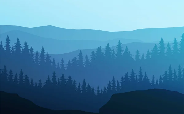 Naturskog Natural Pine Skog Horisonten Landskapsbild Soluppgång Och Solnedgång Illustration — Stock vektor
