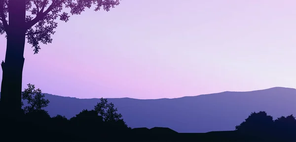 Natürliche Waldberge Horizont Hügel Silhouetten Von Bäumen Sonnenaufgang Und Sonnenuntergang — Stockvektor