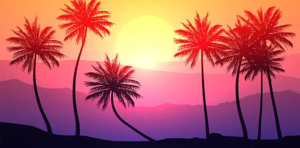 Natürliche Kokospalmen Berge Horizont Hügel Silhouetten Von Palmen Und Hügeln — Stockvektor
