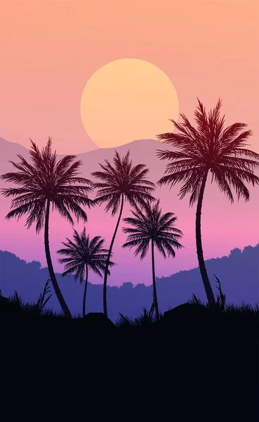 Natürliche Kokospalmen Berge Horizont Hügel Silhouetten Von Palmen Und Hügeln — Stockvektor