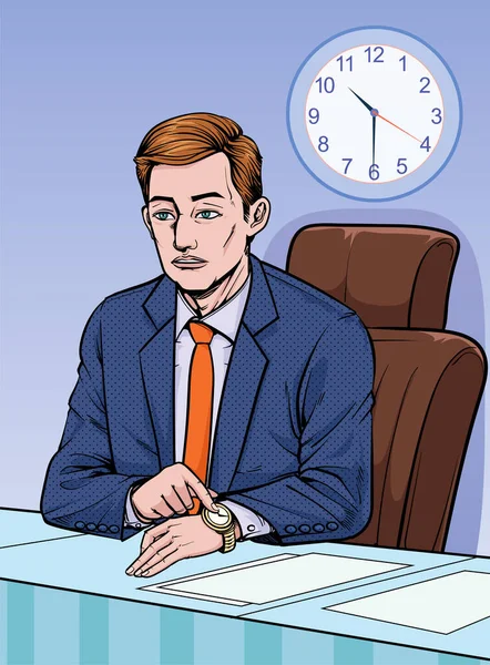 Obchodník Mluvíme Schůzkách Čas Důležitý Ilustrační Vektor Pozadí Stylu Pop — Stockový vektor