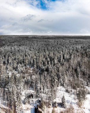 Kışın kırsal alandan nehre. Fotoğraf Letonya, Kuldiga 'da çekildi. Venta Nehri.