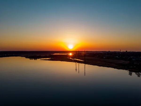 Beautiful Areal Drone View Sunset River Lielupe Photo Taken Europe — Stock Photo, Image