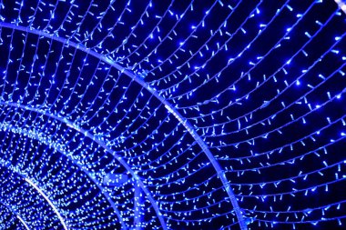 Küçük mavi LED ışıklar parlak dekoratif. Fotoğraf Letonya 'da çekildi.