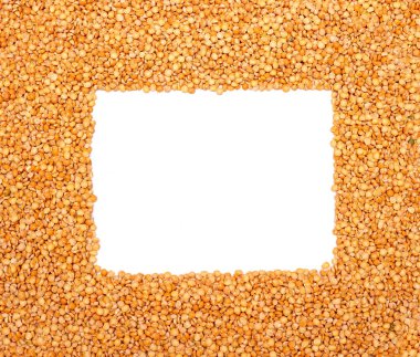 Bezelye ezmesi çerçevesi beyaz arkaplanda. Üst görünüm, alanı kopyala.