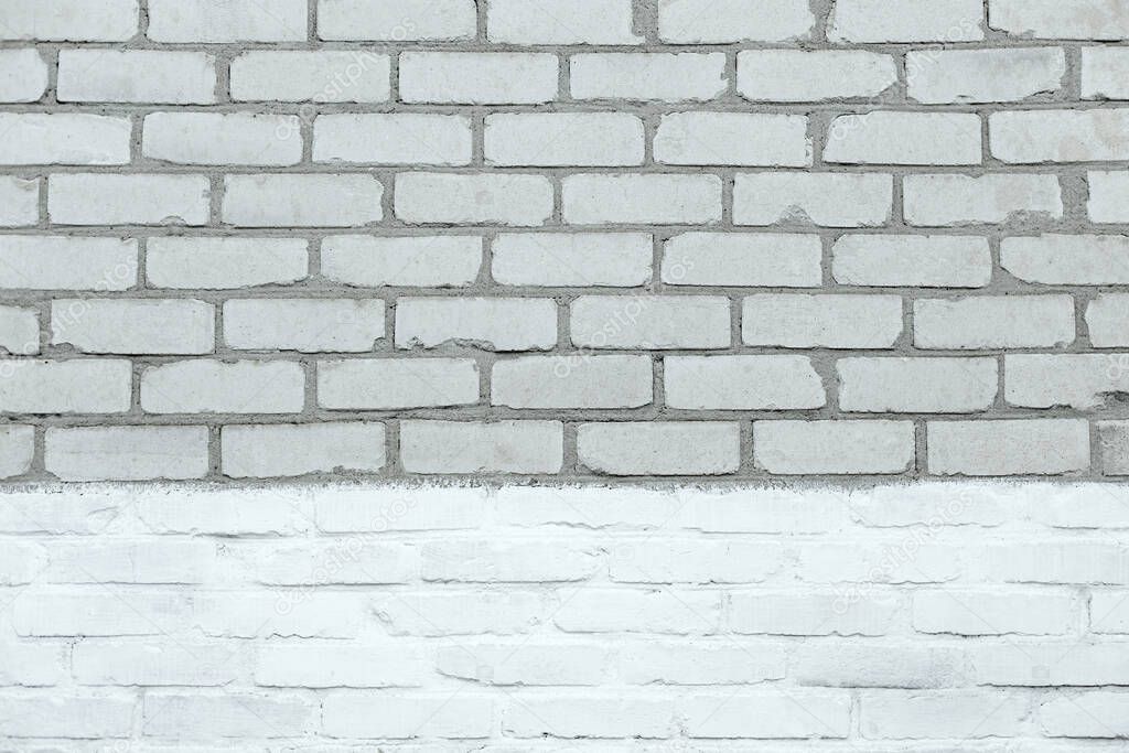 Light gray brick wall background. Square old texture Horizontal, copy space.