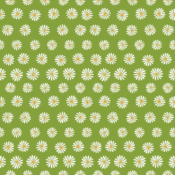 Sommer-Gänseblümchen-Vektorwiederholungsmuster mit grünem Hintergrund. Textur für Stoff, Verpackung, Textilien, Tapeten, Bekleidung. Vektorillustration — Stockvektor