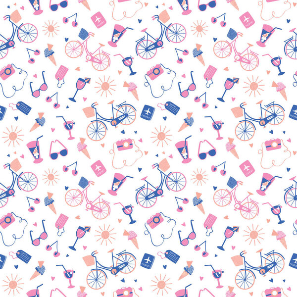 Holiday abroad pastel summer pattern. Design for fabric, wrapping, textile, wallpaper, apparel. Vector illustration