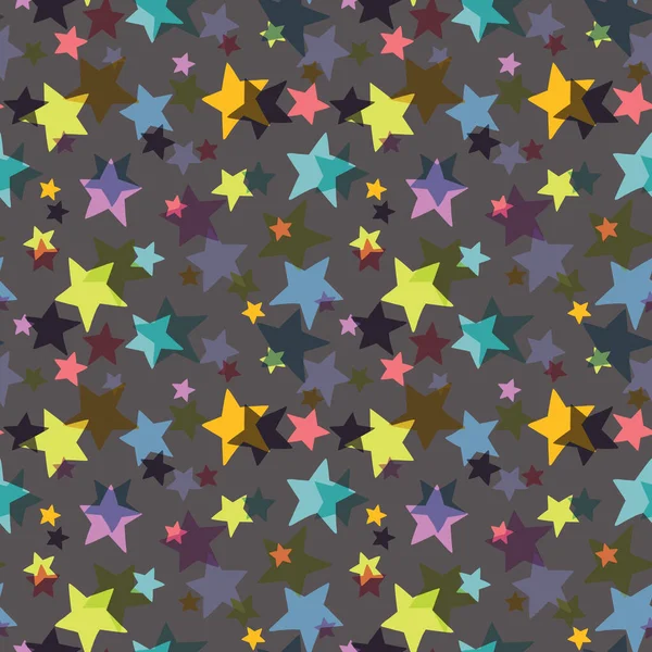 Coloridas estrellas irregulares sobre fondo oscuro. Patrón de tela, fondos, envoltura, textil, papel pintado, ropa. Ilustración vectorial — Vector de stock