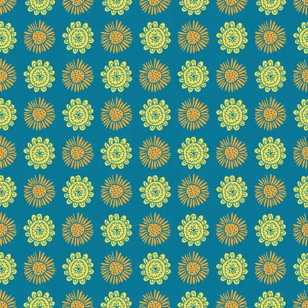 Uplifting yellow and orange summer floral vector repeat pattern. Pattern for fabric, backgrounds, wrapping, textile, wallpaper, apparel. Vector illustration — Stock Vector