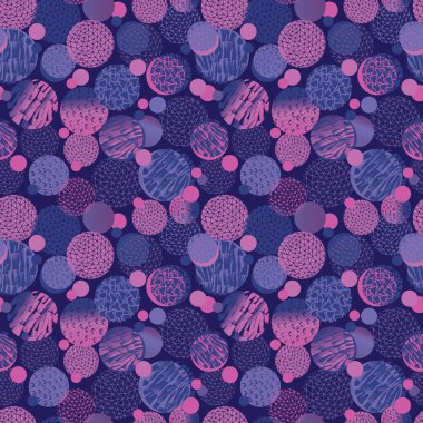 Benekli dairesel vektör desenleri ve dokulu dolguları. Çembersiz desen, moda için mükemmel, ev, durağan, çocuklar. 