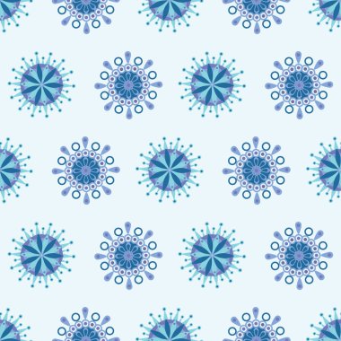 Tonal geometrik kar taneleri, çiçekler, yıldızlar, çiçekler. Kumaş, arkaplan, ambalaj, tekstil, duvar kâğıdı, giysi deseni. Vektör illüstrasyonu.