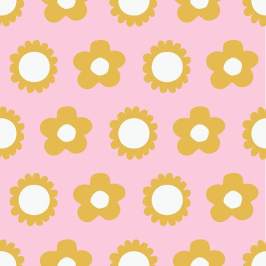 Retro çiçek vektörü tekrarlanıyor. Ev için mükemmel, çocuklar için, sabit, paketleme, yapıştırma kitabı.