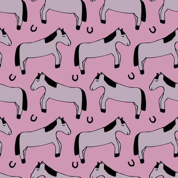 Pembe arka planda at deseni. Ev dekorasyonu, ambalaj, hatıra defteri, duvar kağıdı, hediye, çocuklar, giysi için harika.. 