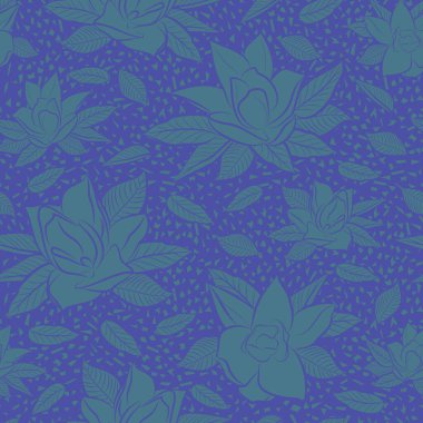 Yaprakları ve geometrik şekilleri olan Magnolia çalıları. Vektör tekrar. Paketleme, hatıra defteri, hediye, giysi, düğün, davetiye.