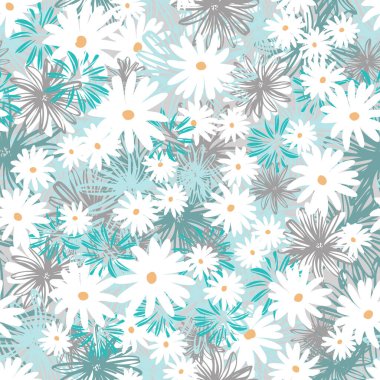 Papatya çayırı bahar çiçekleri açar. Vektör tekrar. Ev dekorasyonu, ambalaj, hatıra defteri, duvar kağıdı, hediye, çocuklar, giysi için harika.. 