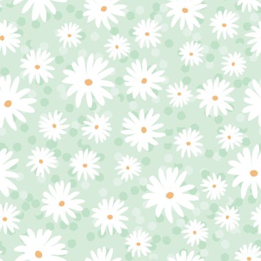 Papatya çayırı bahar çiçekleri lekeli arka planda çiçek açar. Vektör tekrar. Ev dekorasyonu, ambalaj, hatıra defteri, duvar kağıdı, hediye, çocuklar, giysi için harika.. 