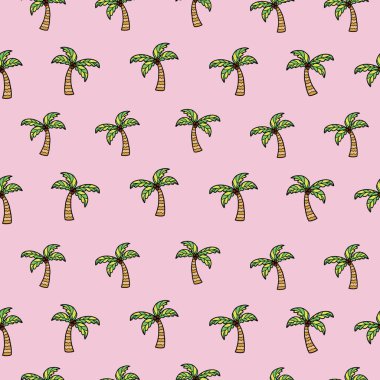 Hindistan cevizli palmiye ağaçları. Vektör tekrar. Ev dekorasyonu, ambalaj, hatıra defteri, duvar kağıdı, hediye, çocuklar, giysi için harika.. 