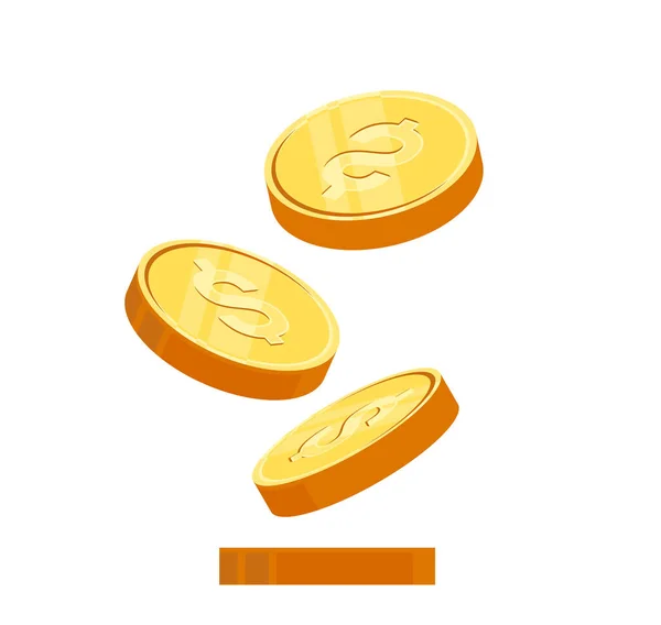 Złote monety w gotówce, odizolowane na białym, przezroczystym tle. Ilustracja wektora eps10. — Wektor stockowy