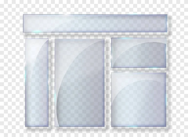 Set de banners transparentes de vidrio. Placas de vidrio vectorial con un lugar para inscripciones aisladas sobre fondo transparente. Vidrio plano. Diseño 3D realista. Vector objeto transparente — Vector de stock