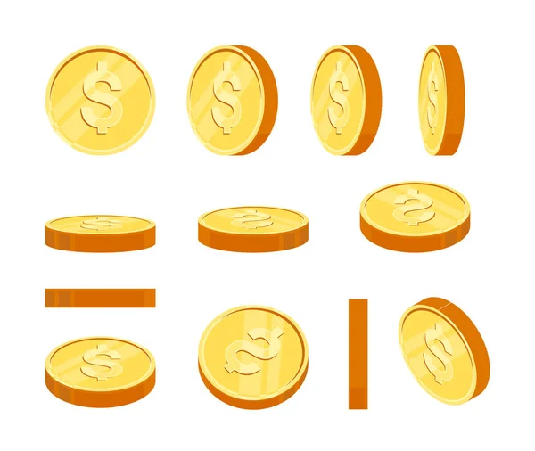 Złote monety wektor ilustracji. Złote monety w różnych kształtach. — Wektor stockowy