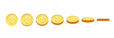 Gold coins set isolated on white in different positions clipart