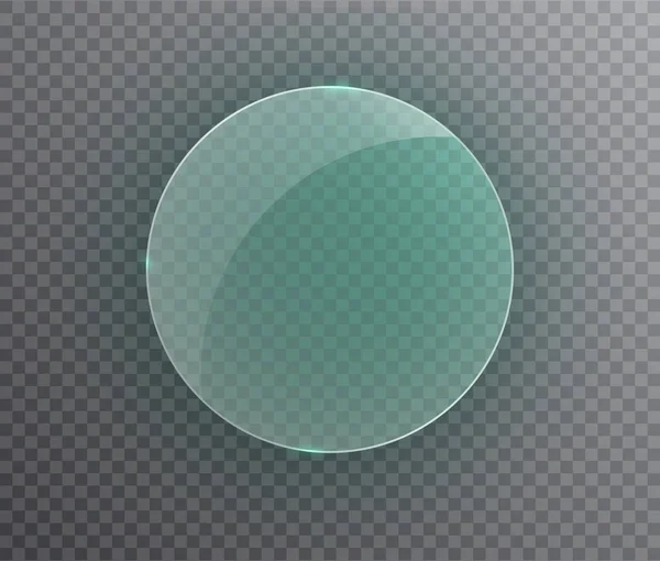 Transparent round circle. See through element on checkered background.Glass plate mock up. Vector illustration. — Stock Vector