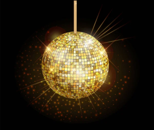 Disco bal geïsoleerd illustratie. Nacht Club partij licht element. Heldere spiegel gouden bal ontwerp voor disco dance club. — Stockvector