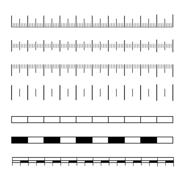 Conjunto de indicadores de tamaño con diferentes distancias unitarias. Escala de medición, marcado para los gobernantes. Ilustración vectorial . — Vector de stock