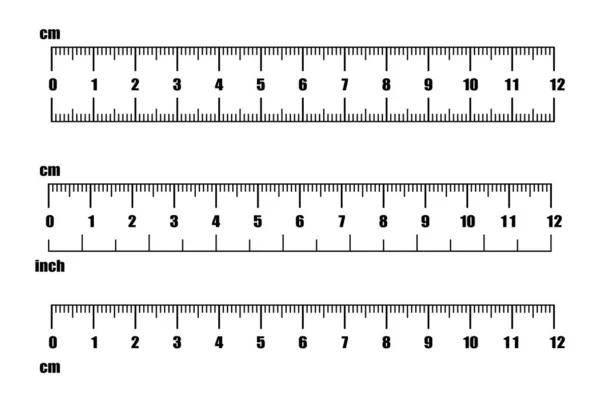 Règles pouces et métriques. Centimètres et pouces mesurant l'échelle cm métriques indicateur. Outils d'icône de centimètre de mesure de précision des outils de règle d'indication de taille de mesure — Image vectorielle