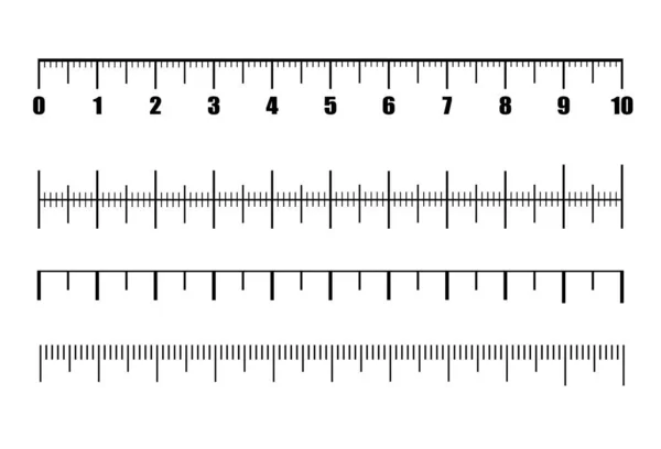 Zestaw wektorowy linijek metrycznych w płaskim stylu. Wykres skali władcy lub skali pomiaru długości. — Wektor stockowy