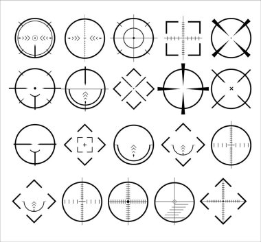 hedef ve hedef simge seti. Hedef al ve nişan al, hedef al ve hedef al. Web tasarımı için vektör illüstrasyonu