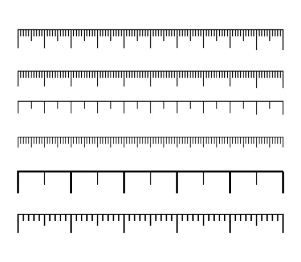 Größenindikatoren werden isoliert auf den Hintergrund gesetzt. unterschiedliche Einheitsabstände. horizontale Skalenabstände messen. Konzept grafisches Element. Herrscher — Stockvektor
