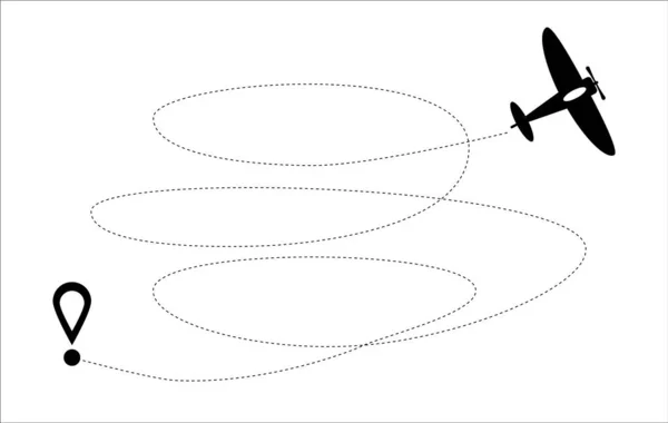 Векторная иконка маршрута полета самолета с точкой старта и линией тире — стоковый вектор