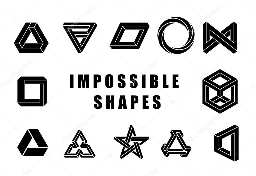 Impossible shapes vector set. Unreal geometry collection. Impossible figure. Vector illustration