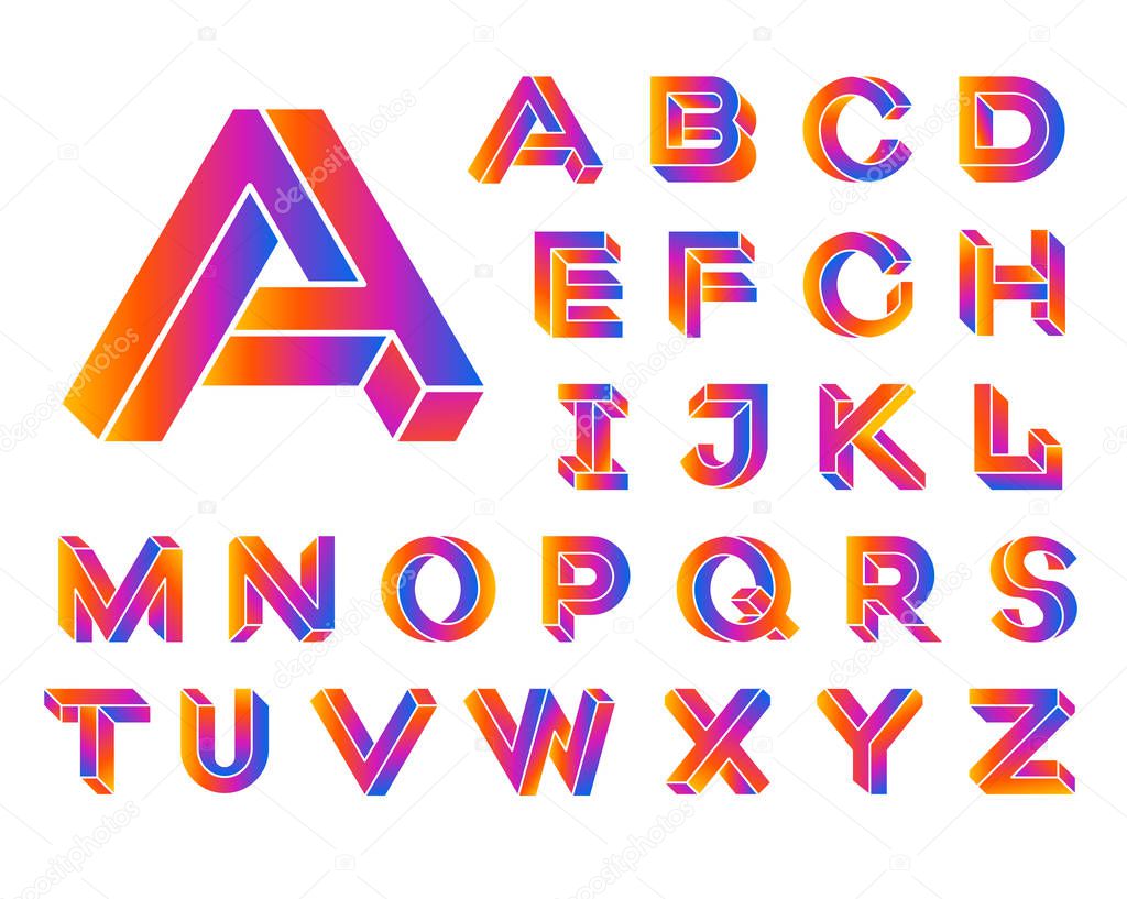 Impossible shape font design, alphabet letters and numbers vector illustration.