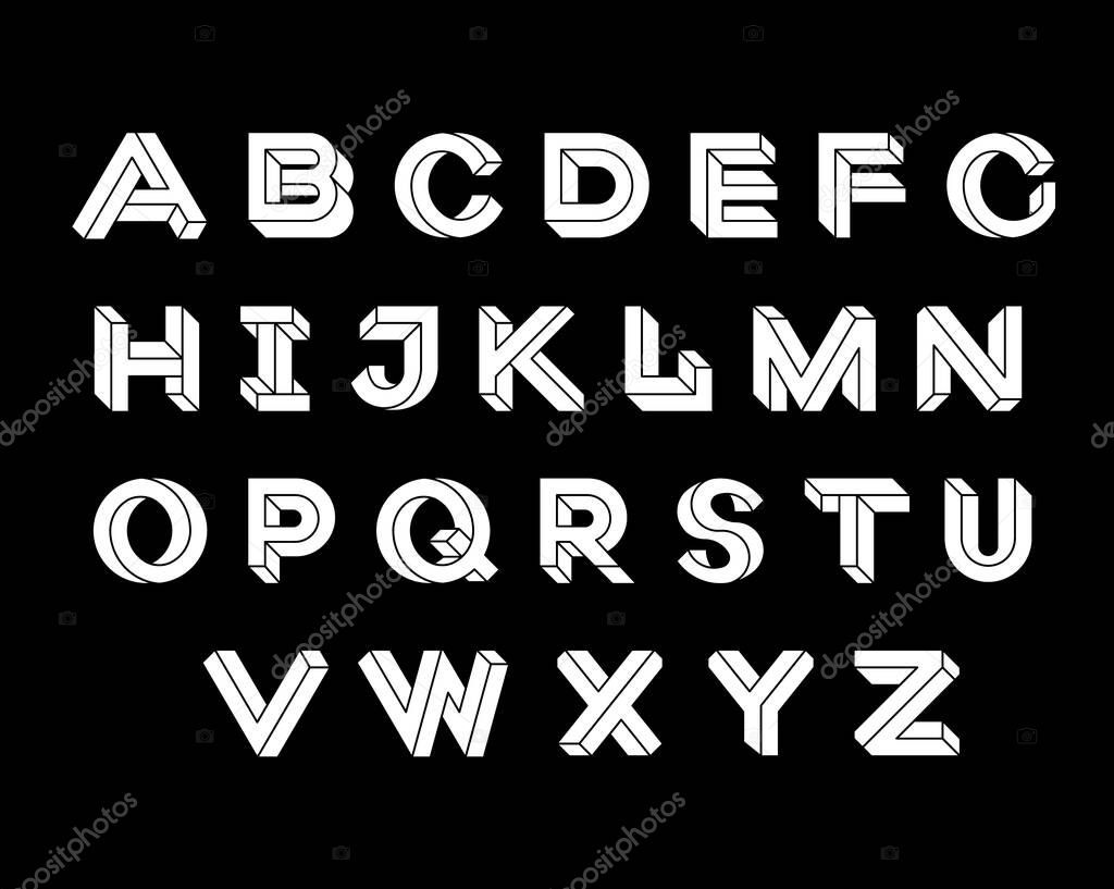 Impossible Geometry letters. Impossible shape font. Geometric Isometric graphics. Black letters on a white background. Vector illustration 10 eps