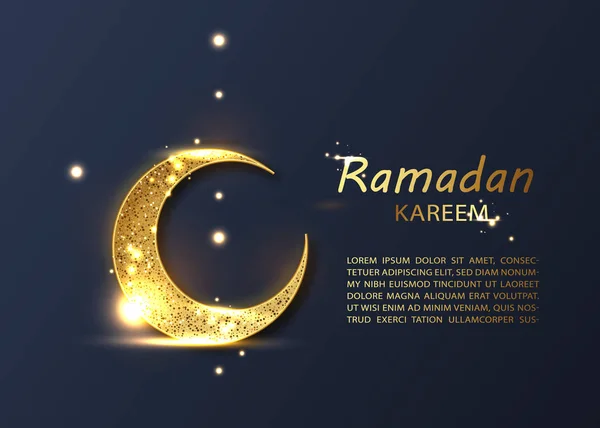 Kareem Ramadan avec croissant d'or. Carte de vœux célébration islamique luxe modèle vectoriel fond — Image vectorielle