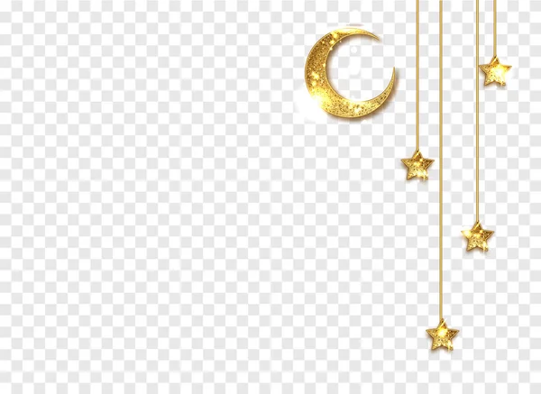 Ramadan gouden decoratie geïsoleerd op witte achtergrond. Crescent Islamic ophangen met sterren. Ramadan Kareem design element geïsoleerd. Vector frame voor feestposters, headers, banners. — Stockvector