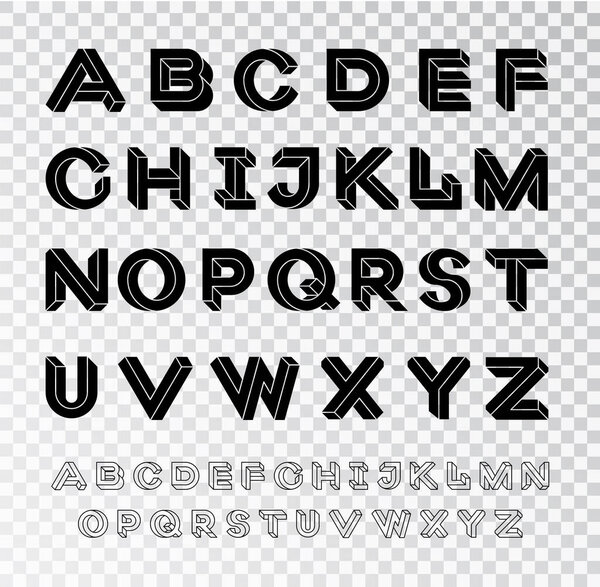 Impossible Geometry letters. Impossible shape font. Geometric Isometric graphics. Black letters on a white background. Vector illustration 10 eps