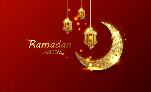 Tarjeta de felicitación Ramadán sobre fondo oscuro. Ilustración vectorial árabe. Ramadán Mubarak significa feliz Ramadán — Archivo Imágenes Vectoriales