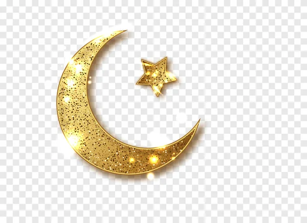 Décoration Ramadan isolée. Or brillant scintillant demi lune éclatante avec étoile isolée. Croissant islamique pour l'élément design Ramadan Kareem. Illustration vectorielle — Image vectorielle