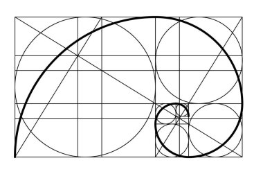 Altın oran. Şablon altın spiral. İlahi Oranlar, Altın Orantı. Altın spiral. Fibonacci numaraları. Logo. Vektör simgesi.